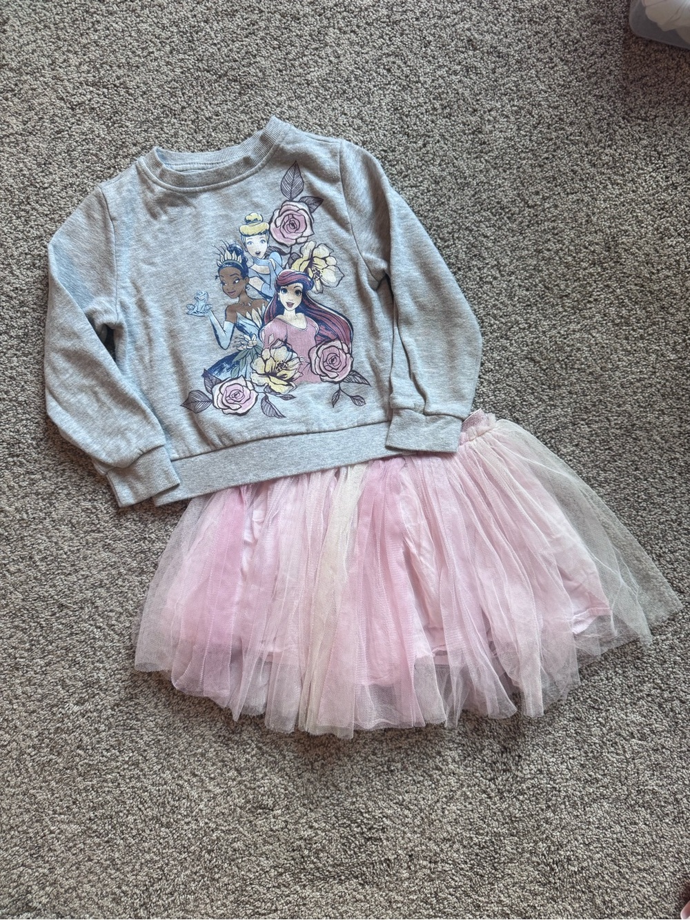 Disney Gray Sweatshirt and Pink Tulle Skirt Set